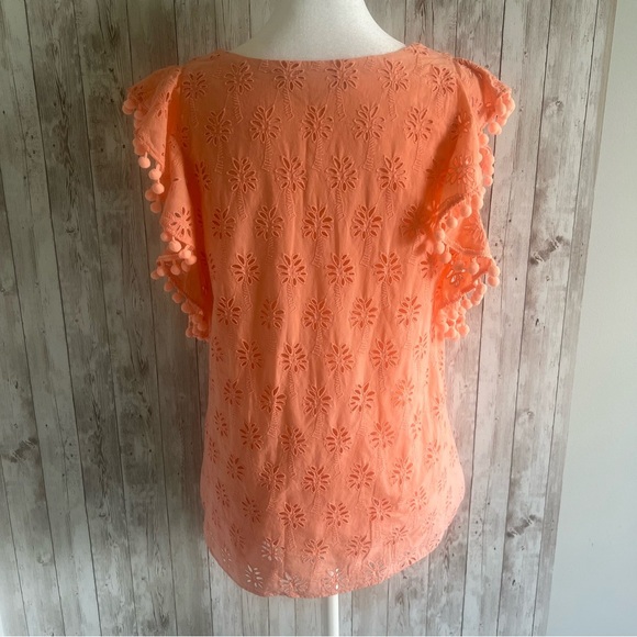 Lilly Pulitzer Orange Flutter Sleeve Eyelet Blouse Small - Picture 2 of 5
